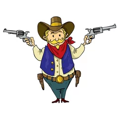 Fotobehang Wilde Westen Cartoon cowboy met zes geweren