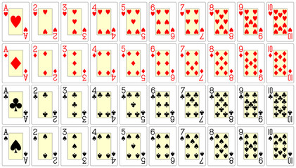 playing cards from ace to ten 62x90 mm