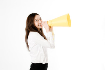 メガホンと女性社員
