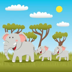 Cercles muraux Zoo Famille d& 39 éléphants marchant ensemble