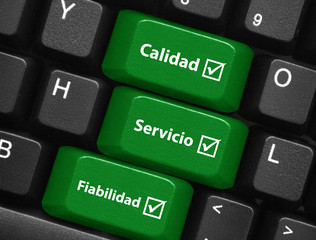 Teclas CALIDAD SERVICIO FIABILIDAD (satisfacción clientes botón) - obrazy, fototapety, plakaty