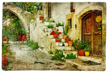 Fototapety  obrazkowe greckie wioski (Lutra)- grafika w stylu retro