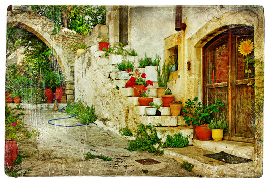 Fototapeta malarskie wioski greckie (Lutra) - grafika w stylu retro