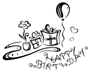 Geburtstag, happy birthday, vector, schwarz