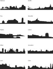 Vector silhouettes of European and Mediterranean Cities