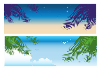 Fototapeta na wymiar Tropical sunset banners. Day and night
