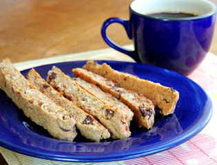 Homemade whole wheat biscotti with chocolate chips