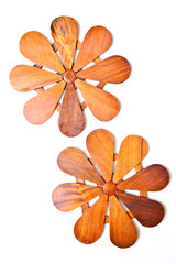 Double Wooden plate Flower,Thai Handicraft Isolated on white bac