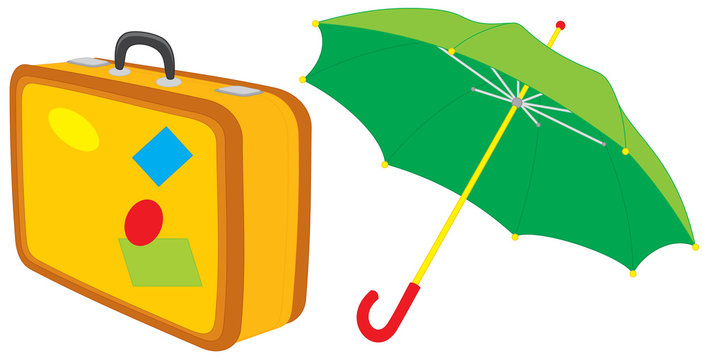 Suitcase and umbrella