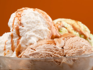 ice cream topped with syrup