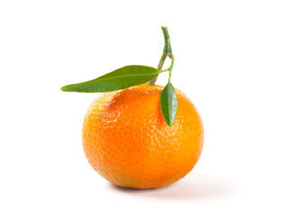 Mandarin orange with leaves on a white background