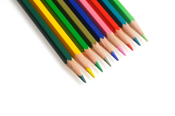 Many colorful school pencils isolated on white background
