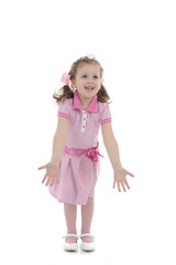 Pretty little princess girl in pink dress. isolated