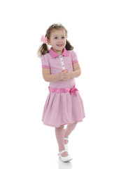 Pretty little princess girl in pink dress. isolated
