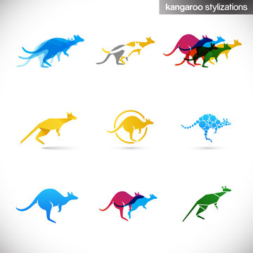 kangaroo stylized illustrations / signs in movement