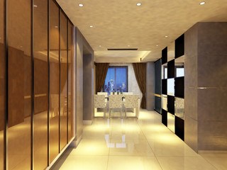Interior fashionable living-room rendering