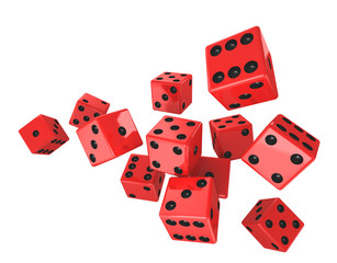 macro red dice on a white background