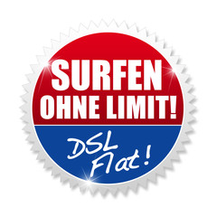 Surfen ohne Limit! DSL Flat! Button, Icon