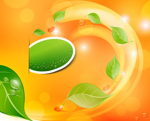 juicy, fresh background with leaves and drops