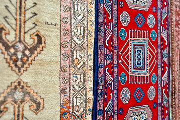 colored wool handmade carpets closeup