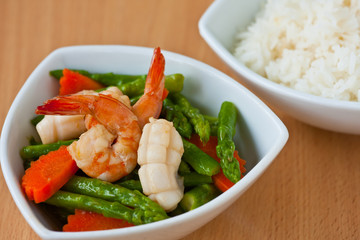 Thai food, Stir-fried asparagus with seafood