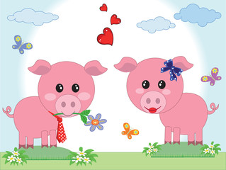 Two pigs in love