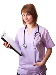 Smiling medical doctor woman with stethoscope