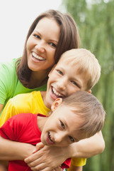 happy boys with mom