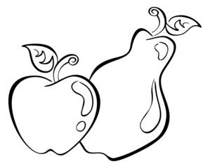 Black symbol of apple and pear on white