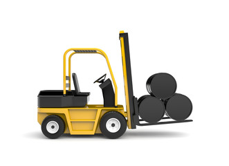 Forklift with oil barrels