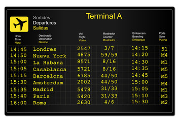 Panel informativo de salidas en el aeropuerto