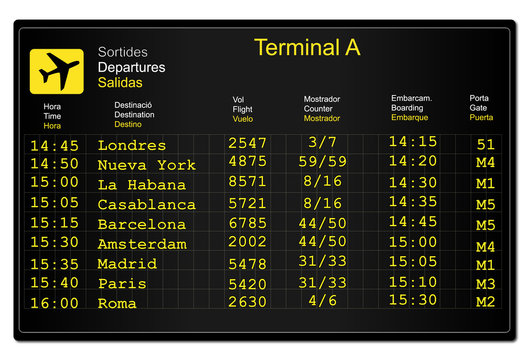 Panel informativo de salidas en el aeropuerto