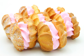 Yellow cookies with a  stuffing  on a white background