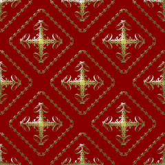 Gold and Maroon Damask Seamless Pattern