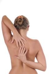 Obraz na płótnie Canvas Frau nackt Rücken schmerzen massage wellness