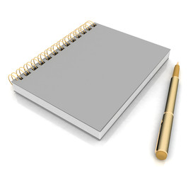 Notebook and pen on a white background