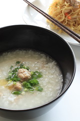 Chinese cuisine,rice porridge with chicken and spring onion