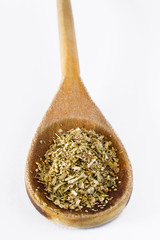 oregano in wooden spoon