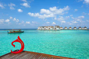 Maldive water villa - bungalows - obrazy, fototapety, plakaty