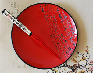 Japanese red round dish