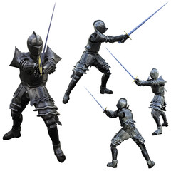 Knight in Full Armour, 3D render in multiple poses