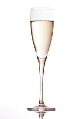 champagne flute with reflection isolated on white