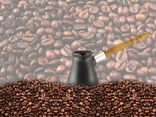 background with coffee beans and turk