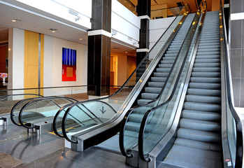 Two escalators in new modern building