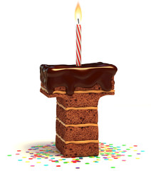 letter T shaped chocolate birthday cake