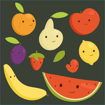 Cute cartoon fruits, vector illustration