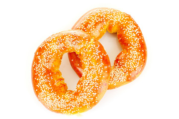 Two bagels isolated on white
