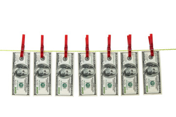 Geldwäsche mit Dollar auf Wäscheleine