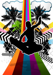 Summer abstract background design with skateboarder silhouette.
