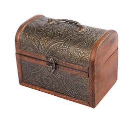 The old wooden chest on white isolated background